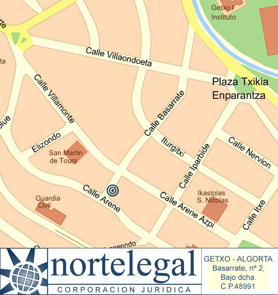Nortelegal ALGORTA. Estamos en la calle Basarrate,  2, Bajo derecha. Cerca de la Plaza de Villamonte. C&oacute;digo postal 48991 ALGORTA- GETXO